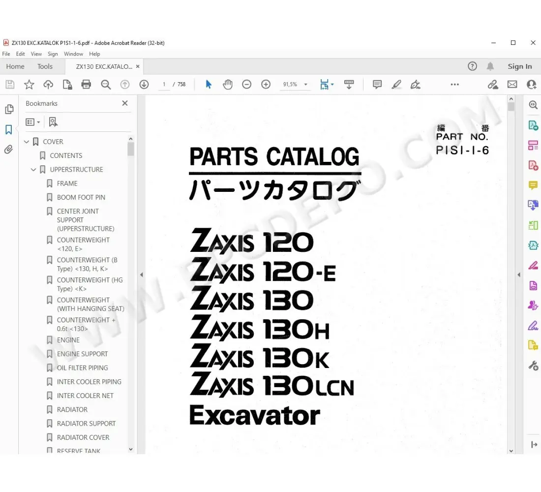 chiiiiiiiiiiページ Hitachi Excavator Zaxis ZX120 ZX130 spare parts manual